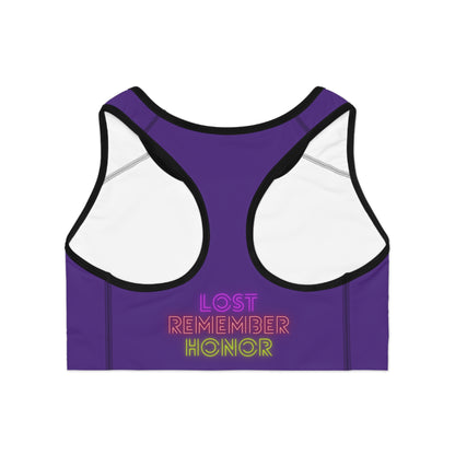 Sports Bra: Crazy Penguin World Logo Purple