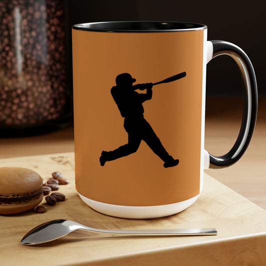 Two-Tone Coffee Mugs, 15oz: Baseball Lite Brown