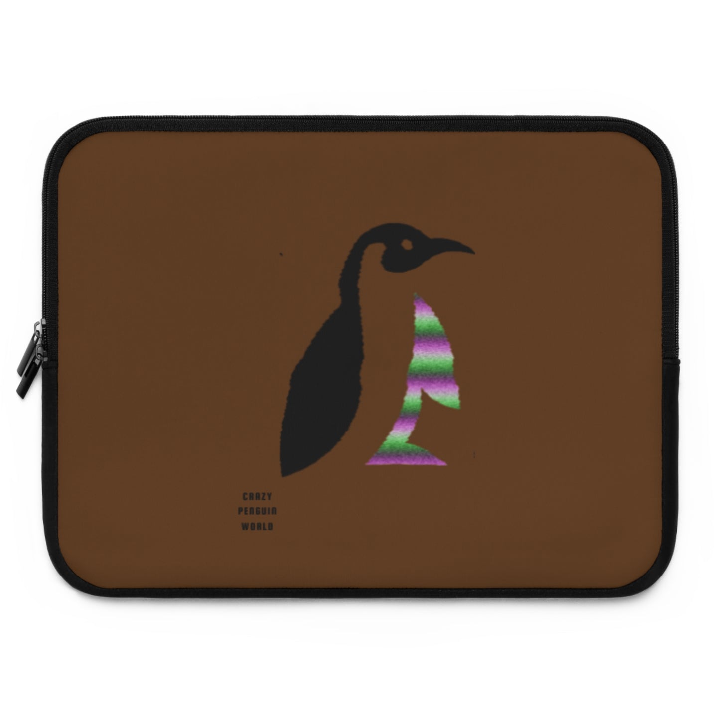 Laptop Sleeve: Crazy Penguin World Logo Brown