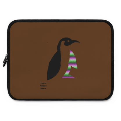 Laptop Sleeve: Crazy Penguin World Logo Brown