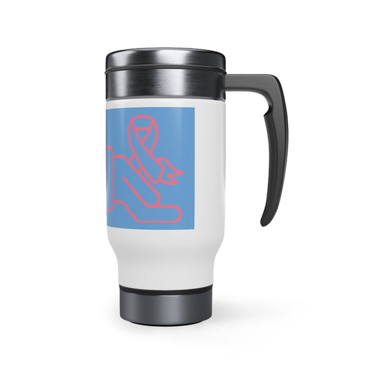 Stainless Steel Travel Mug with Handle, 14oz: Fight Cancer Lite Blue