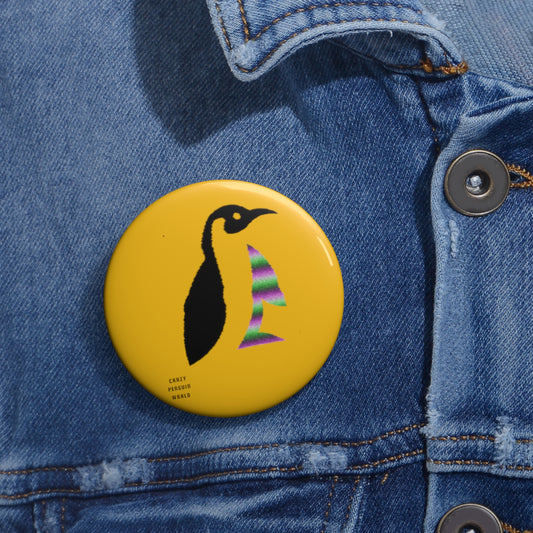 Custom Pin Buttons Crazy Penguin World Logo Yellow