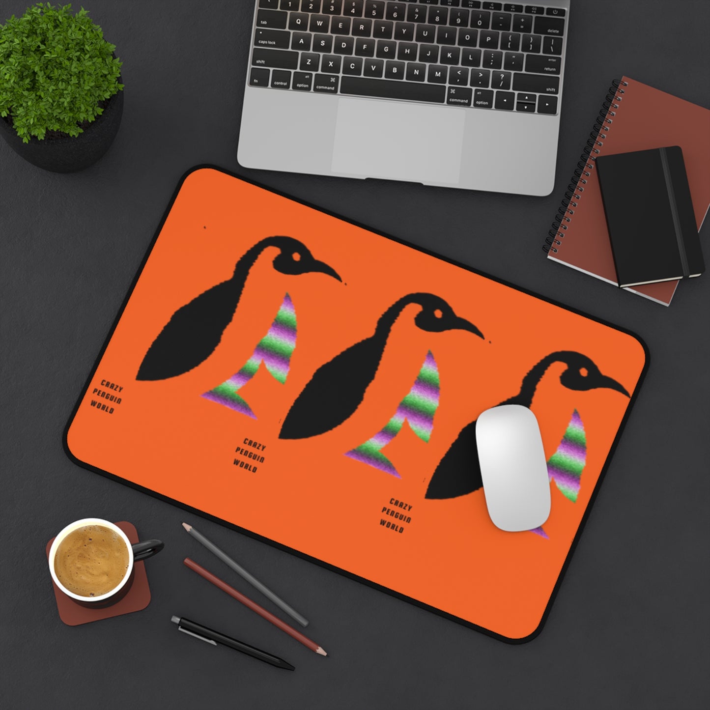 Desk Mat: Crazy Penguin World Logo Orange