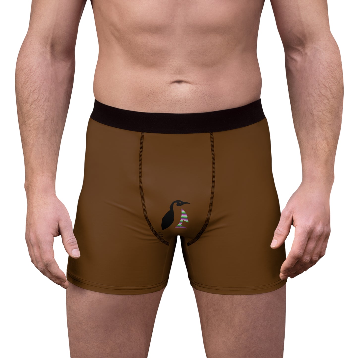 Men's Boxer Briefs: Crazy Penguin World Logo Brown