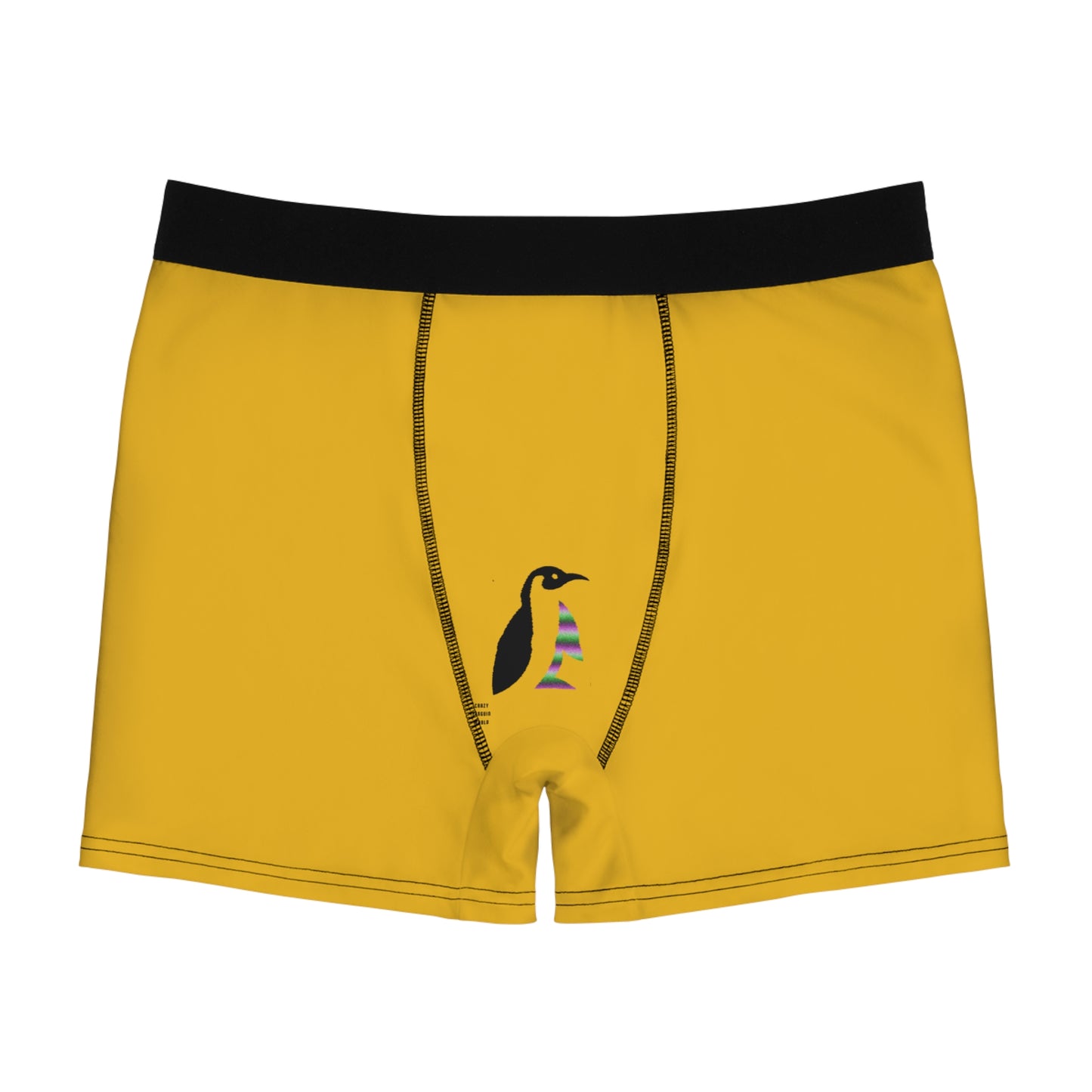 Men's Boxer Briefs: Crazy Penguin World Logo Yellow