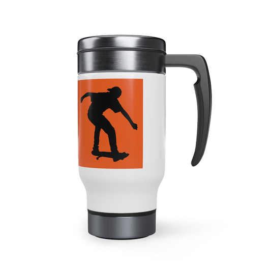 Stainless Steel Travel Mug with Handle, 14oz: Skateboarding Orange