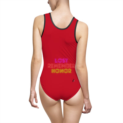 Women's Classic One-Piece Swimsuit: Fishing Dark Red