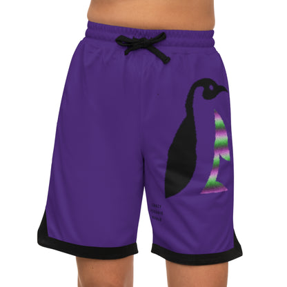 Basketball Rib Shorts: Crazy Penguin World Logo Purple