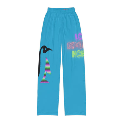 Kids Pajama Pants: Crazy Penguin World Logo Turquoise