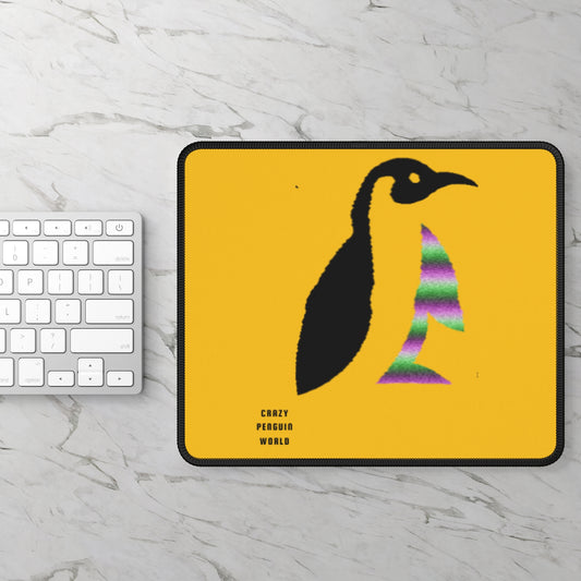 Gaming Mouse Pad: Crazy Penguin World Logo Yellow