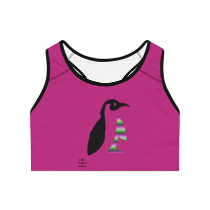 Sports Bra: Crazy Penguin World Logo Pink