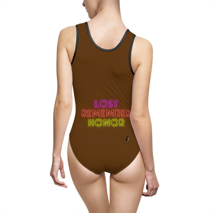 Music Women's Classic One-Piece Swimsuit: Music Brown