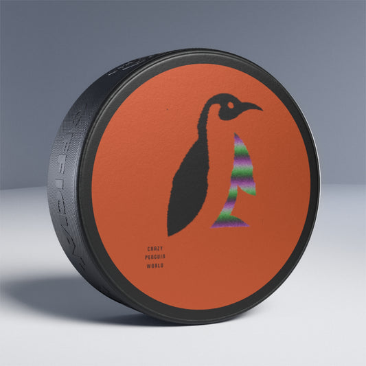 Hockey Puck: Crazy Penguin World Logo Orange