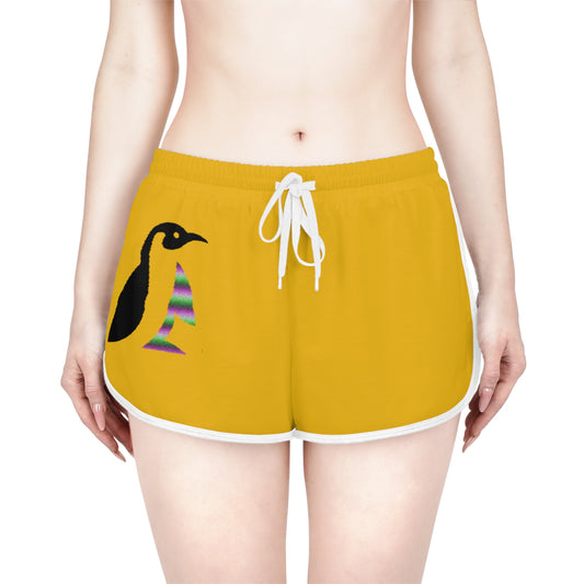 Women's Relaxed Shorts: Crazy Penguin World Logo Yellow