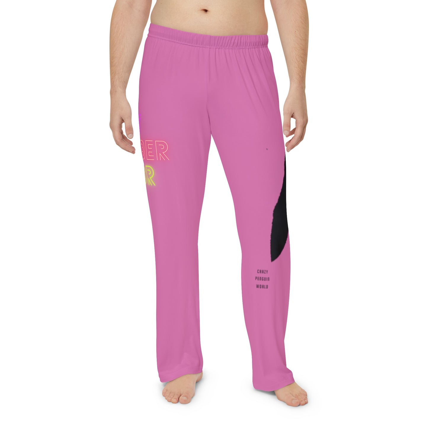 Men's Pajama Pants: Crazy Penguin World Logo Lite Pink