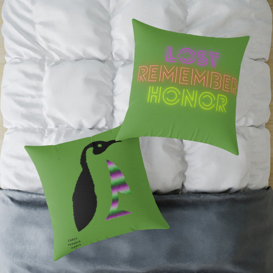 Spun Polyester Pillow: Crazy Penguin World Logo Green