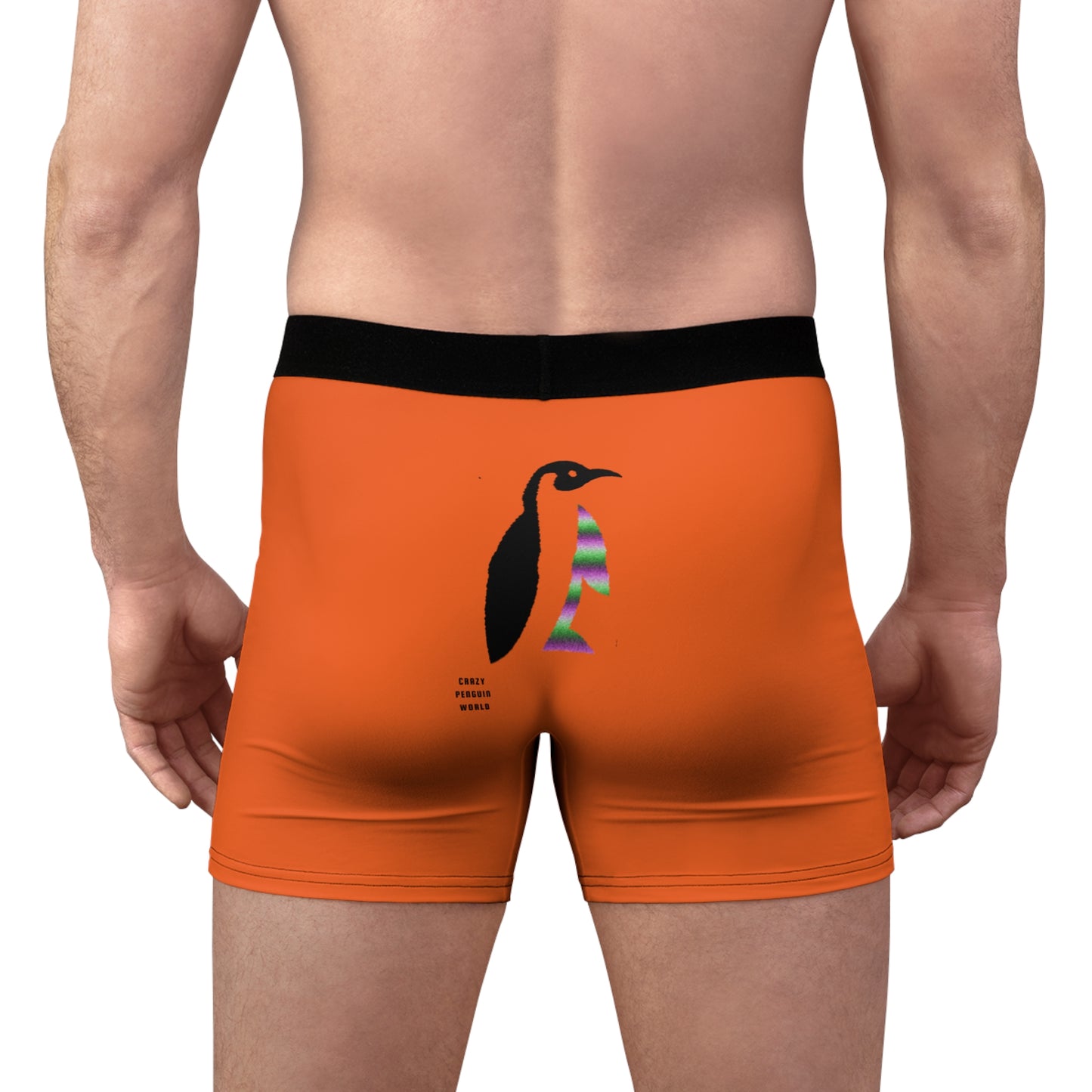 Men's Boxer Briefs: Crazy Penguin World Logo Orange