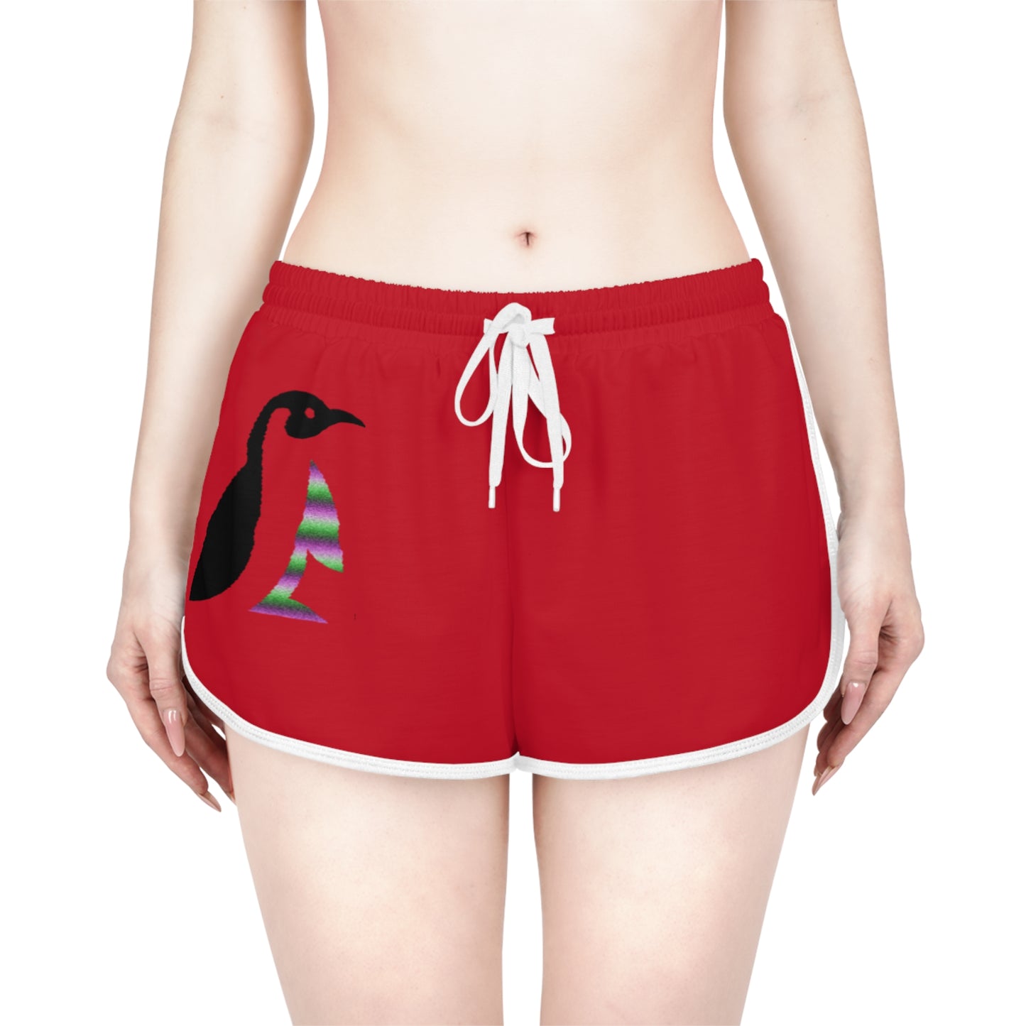 Women's Relaxed Shorts: Crazy Penguin World Logo Dark Red