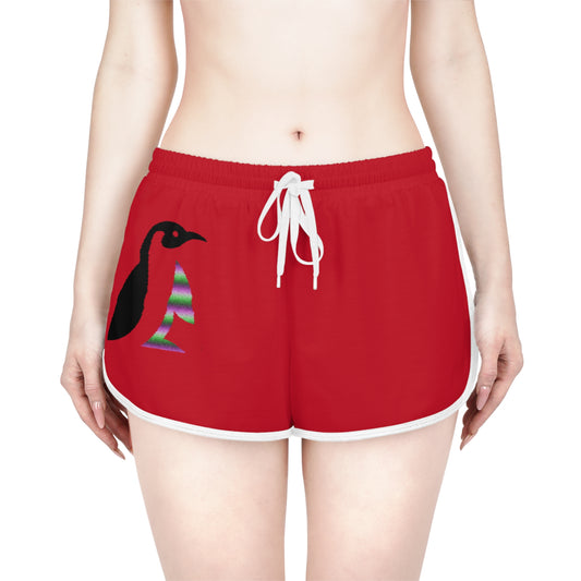 Women's Relaxed Shorts: Crazy Penguin World Logo Dark Red