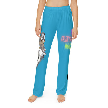 Kids Pajama Pants: Wolves Turquoise