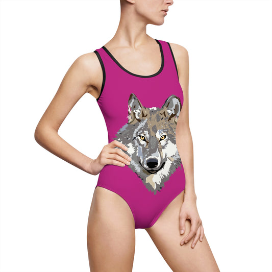 Women's Classic One-Piece Swimsuit: Wolves Pink