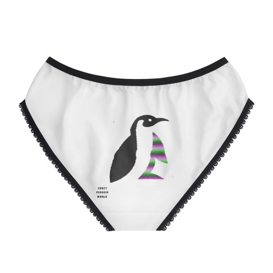 Women's Briefs: Crazy Penguin World Logo White