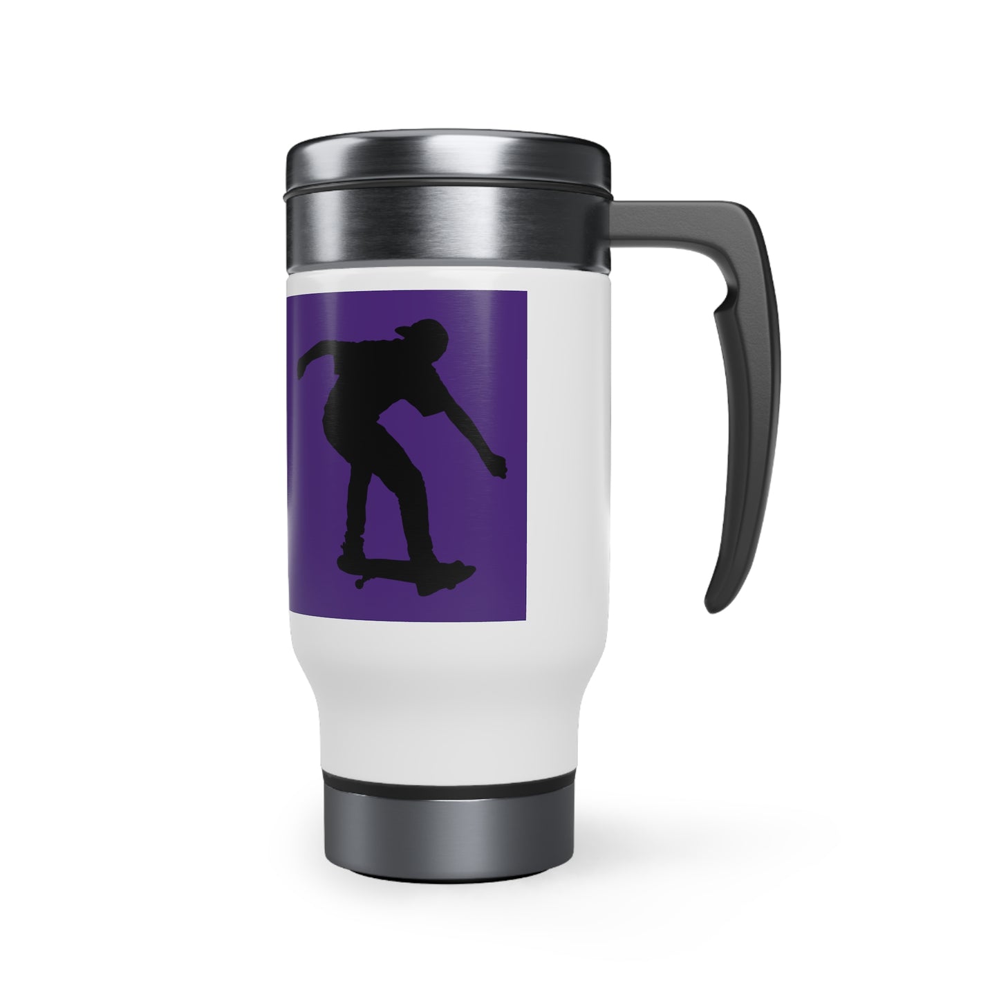 Stainless Steel Travel Mug with Handle, 14oz: Skateboarding Purple