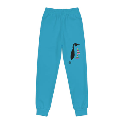 Youth Joggers: Crazy Penguin World Logo Turquoise