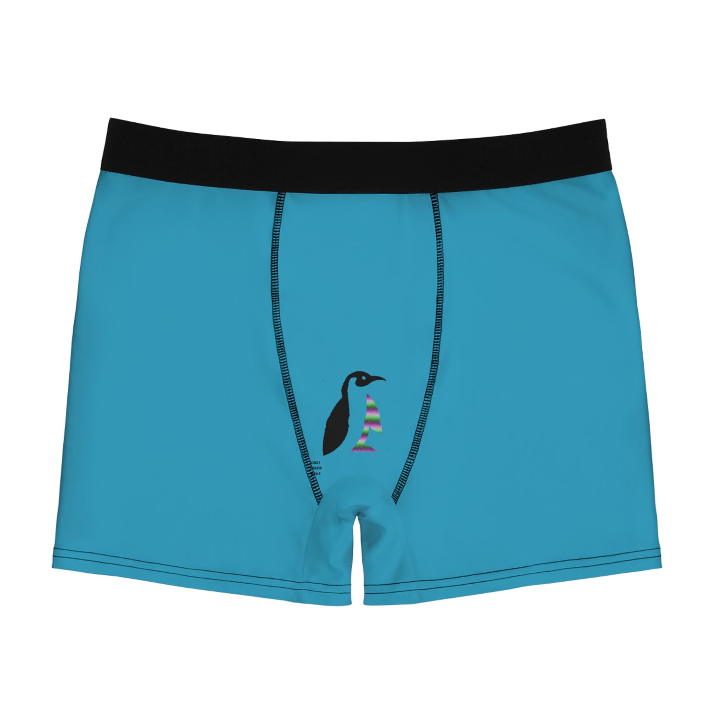 Men's Boxer Briefs: Crazy Penguin World Logo Turquoise