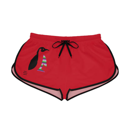 Women's Relaxed Shorts: Crazy Penguin World Logo Dark Red