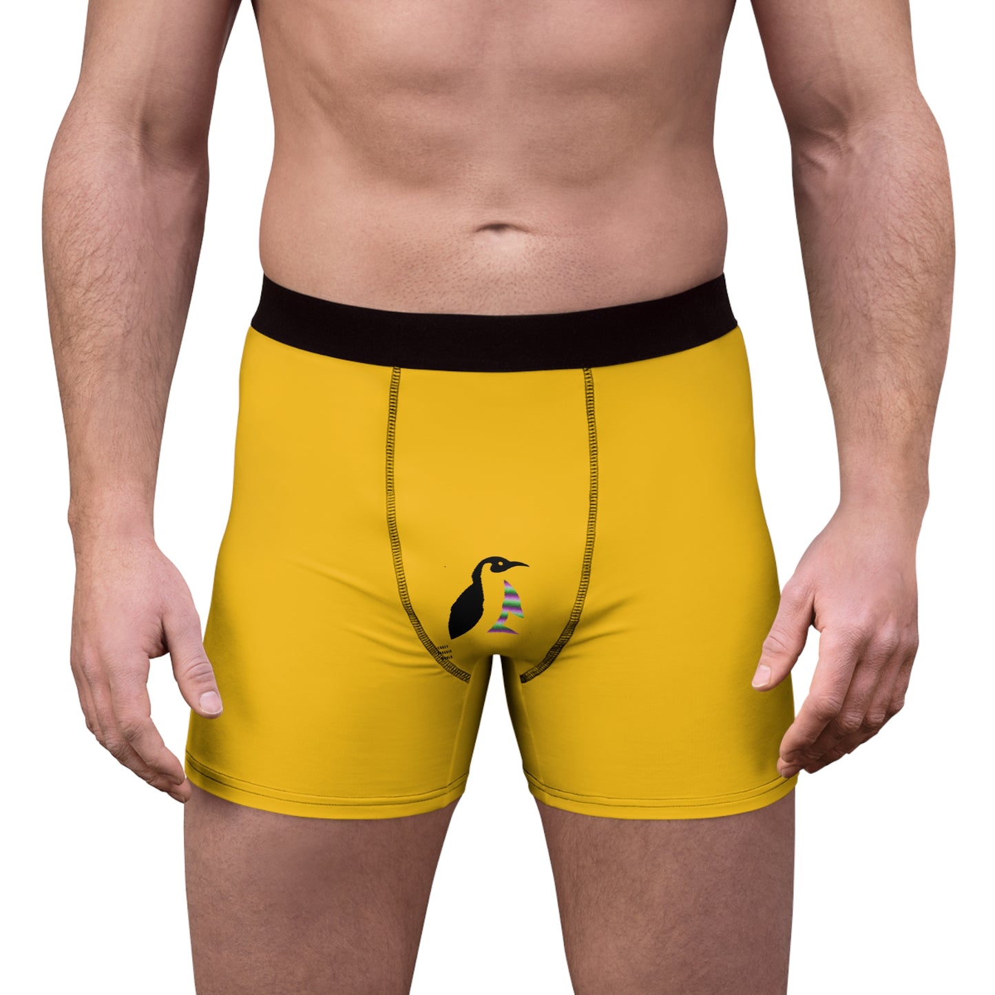 Men's Boxer Briefs: Crazy Penguin World Logo Yellow