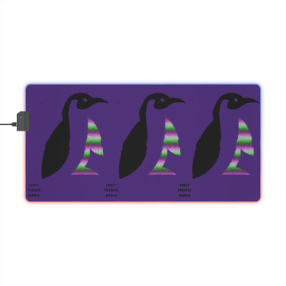 LED Gaming Mouse Pad: Crazy Penguin World Logo Purple