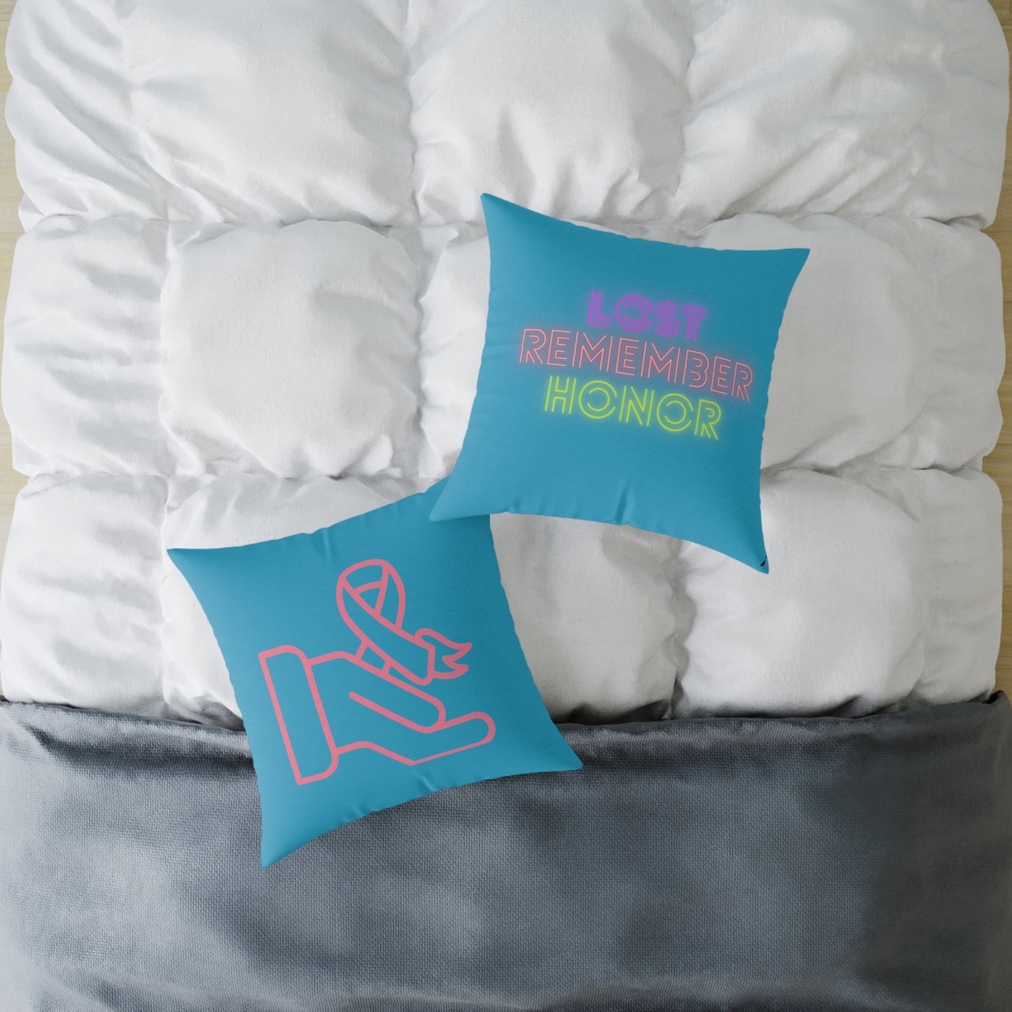 Spun Polyester Pillow: Fight Cancer Turquoise