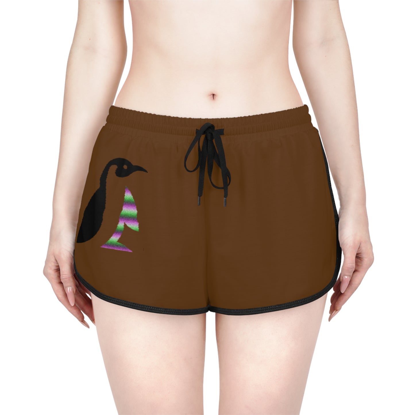 Women's Relaxed Shorts: Crazy Penguin World Logo Brown