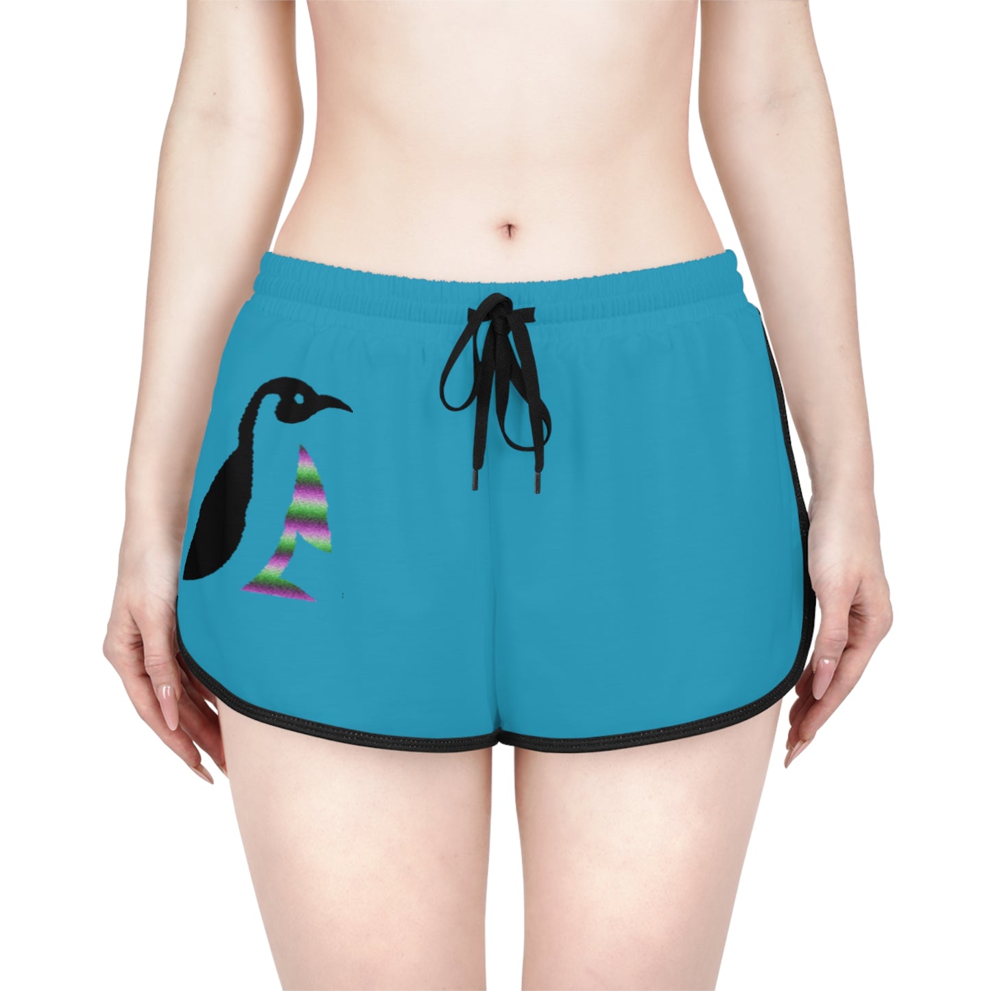 Women's Relaxed Shorts: Crazy Penguin World Logo Turquoise