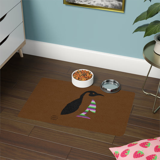 Pet Food Mat: Crazy Penguin World Logo Brown