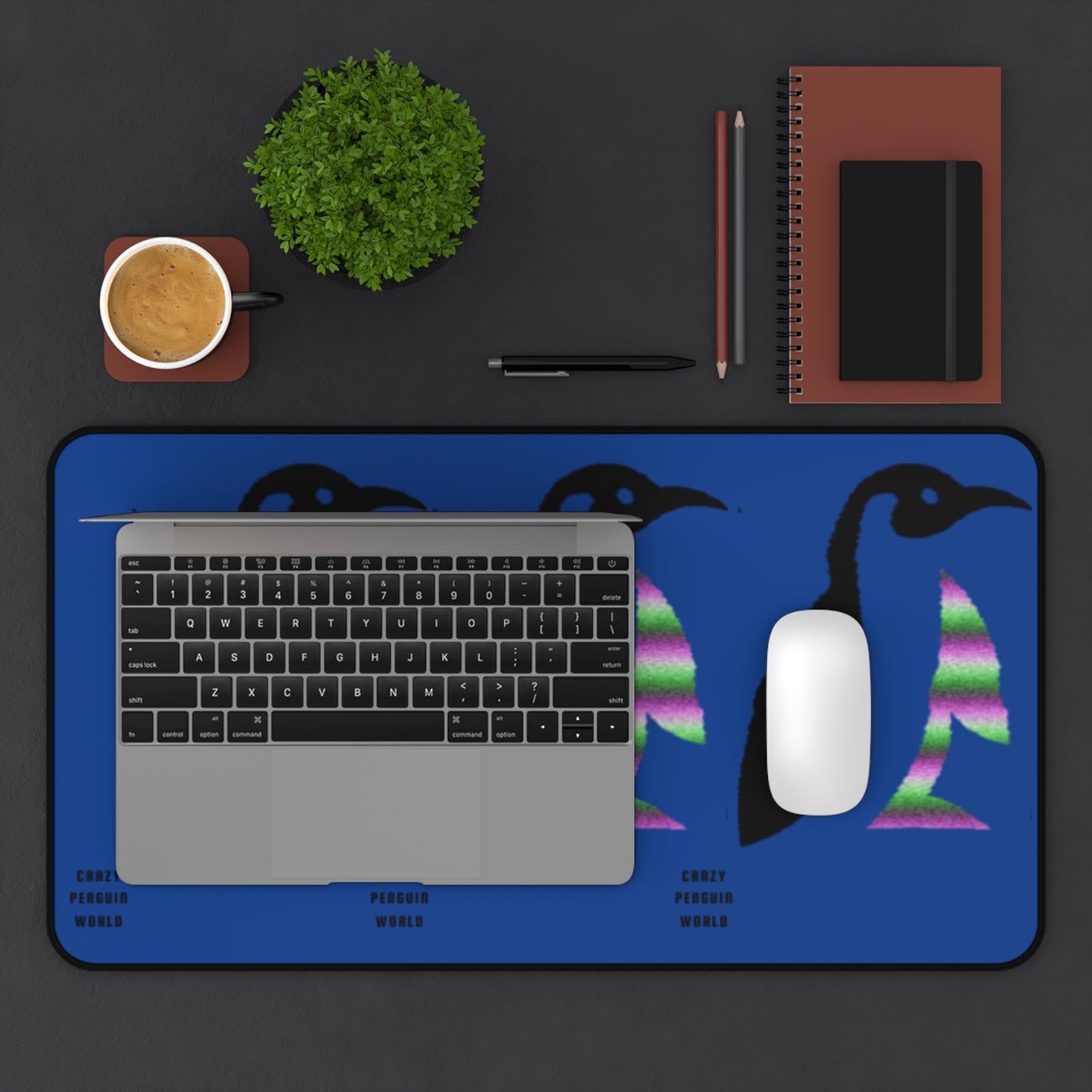 Desk Mat: Crazy Penguin World Logo Dark Blue