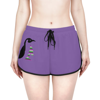 Women's Relaxed Shorts: Crazy Penguin World Logo Lite Purple