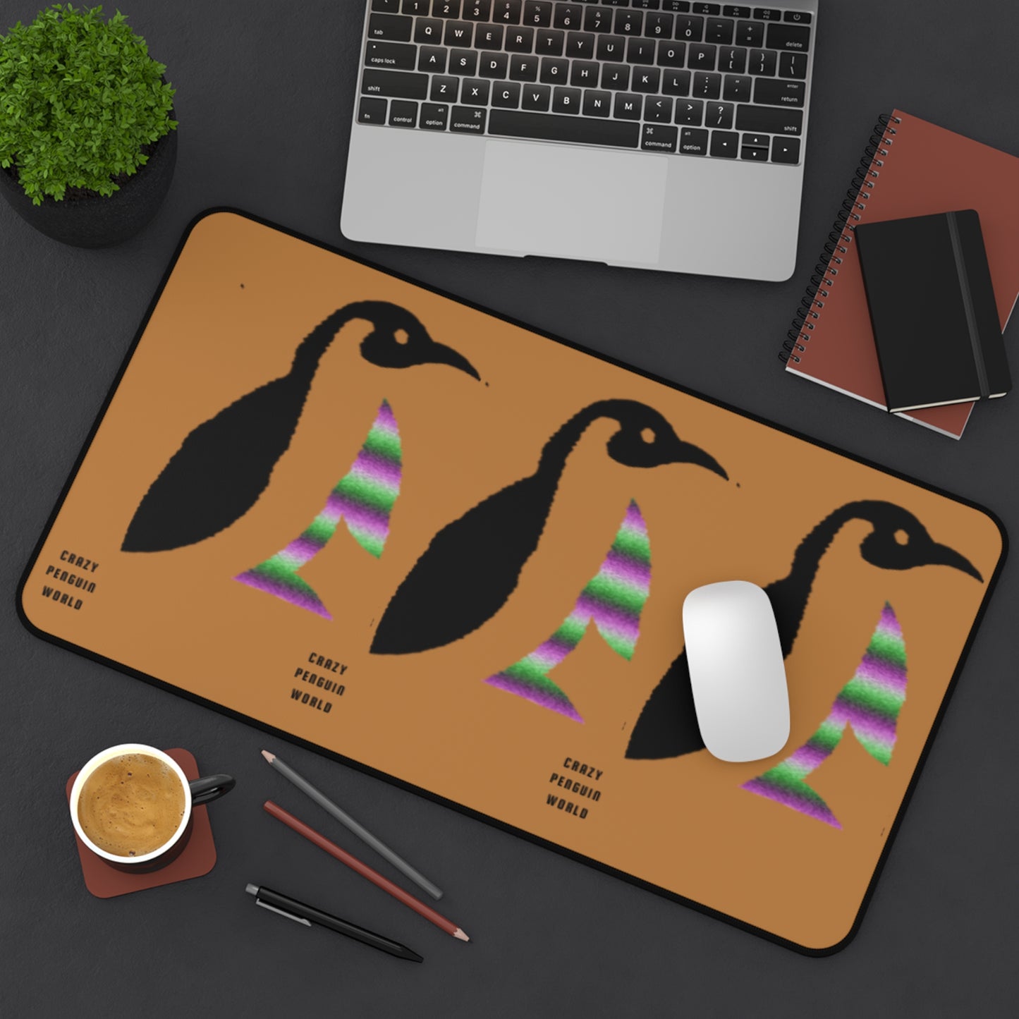 Desk Mat: Crazy Penguin World Logo Lite Brown