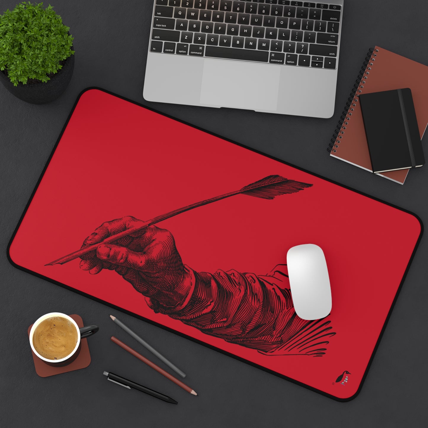 Desk Mat: Writing Dark Red