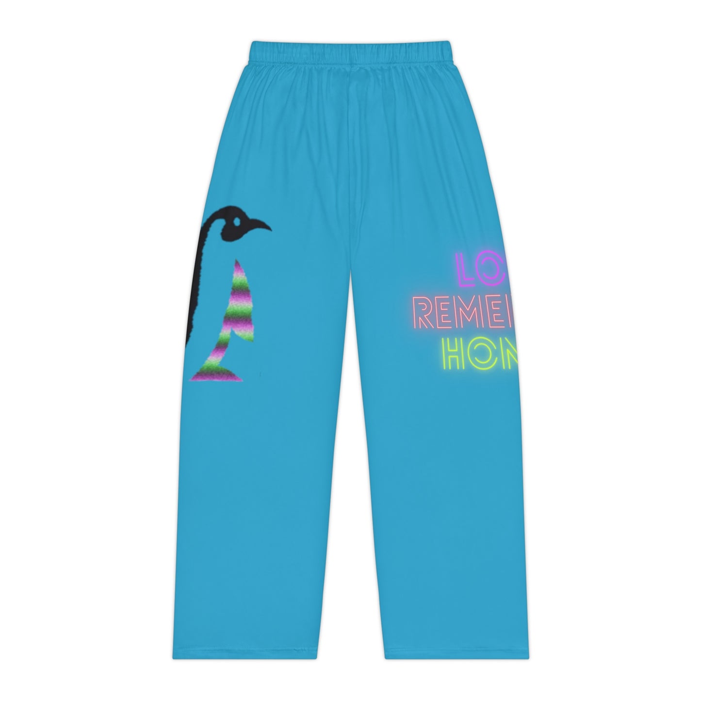 Women's Pajama Pants: Crazy Penguin World Logo Turquoise