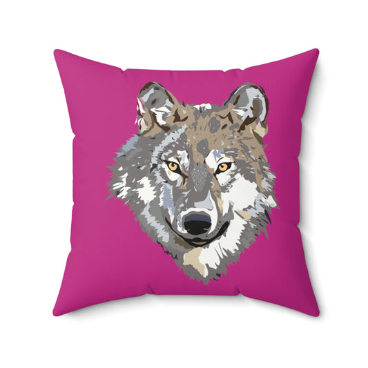 Spun Polyester Square Pillow: Wolves Pink
