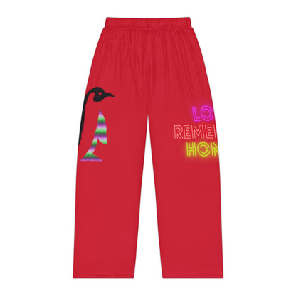 Women's Pajama Pants: Crazy Penguin World Logo Dark Red