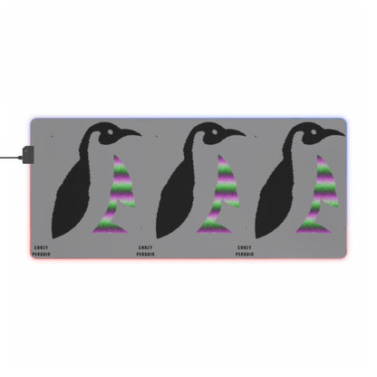 LED Gaming Mouse Pad: Crazy Penguin World Logo Grey