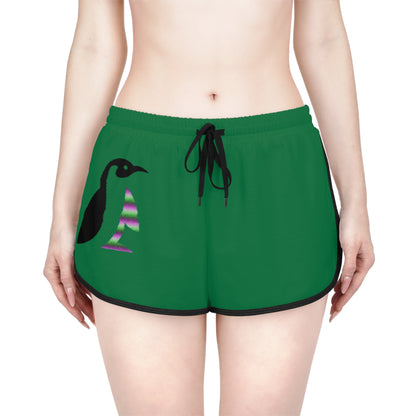 Women's Relaxed Shorts: Crazy Penguin World Logo Dark Green