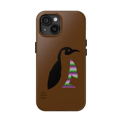 Tough Phone Cases (for iPhones): Crazy Penguin World Logo Brown