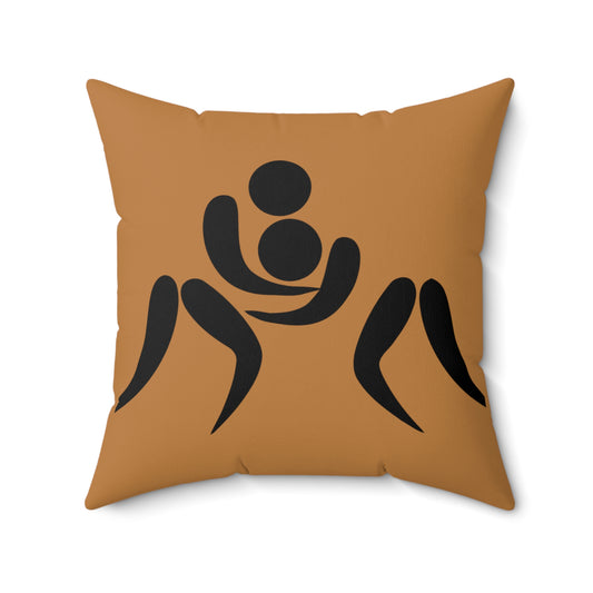 Spun Polyester Square Pillow: Wrestling Lite Brown