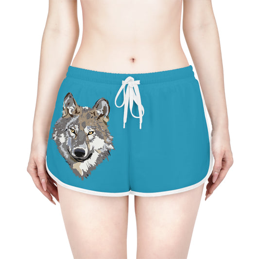 Women's Relaxed Shorts: Wolves Turquoise