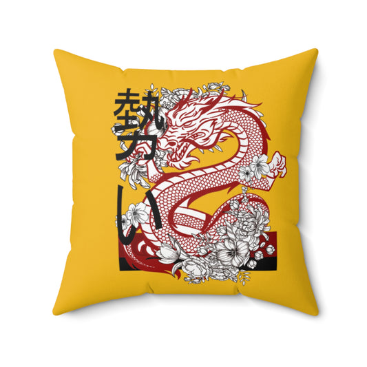 Spun Polyester Square Pillow: Dragons Yellow