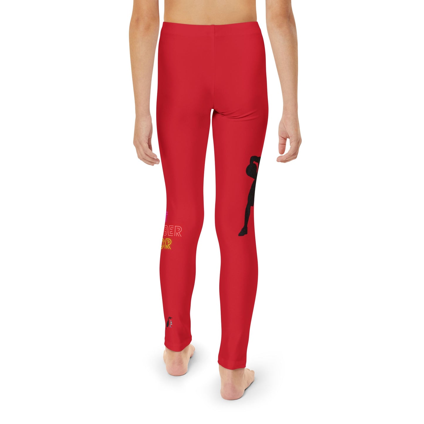 Youth Full-Length Leggings: Basketball Dark Red